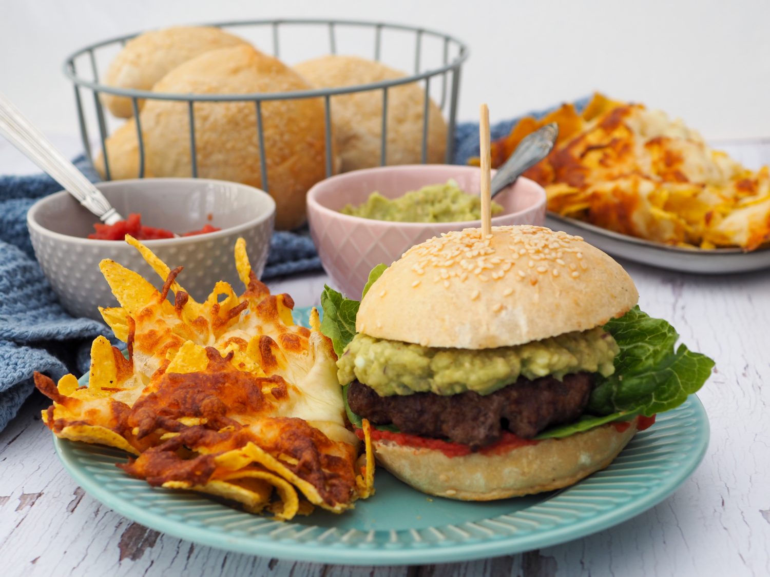 Mexicansk burger med nachos